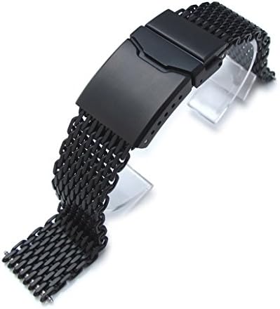18mm Ploprof 316 SS Wire "SHARK" Mesh Milanese Watch Band, Chamfer Clasp, Black, AB