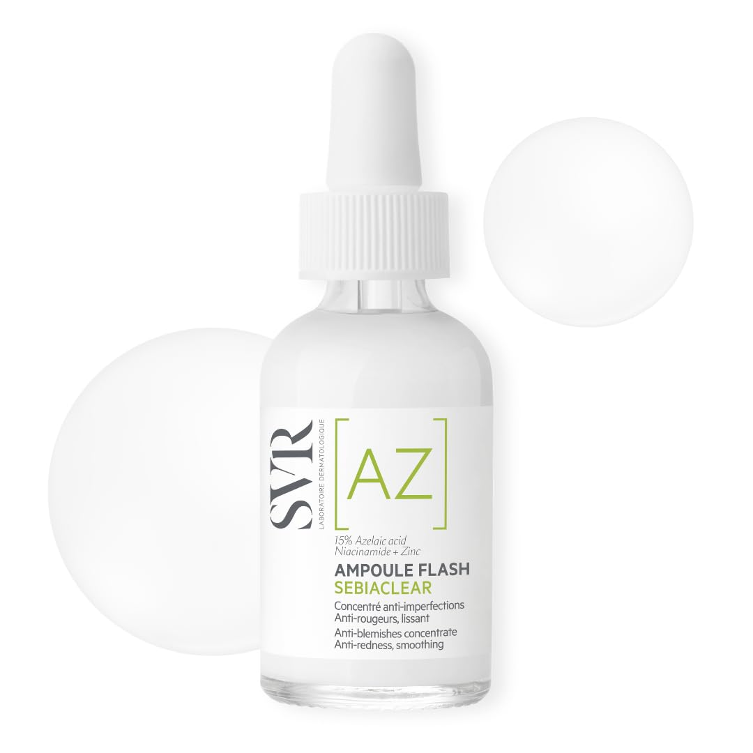 SVR SEBIACLEAR Ampoule [AZ] Flash 15% Azelaic Acid Serum, Retexturises Acne-prone, Oily, Combination Skin. 8% Omega Ceramides + 5% Niacinamide, 30ml