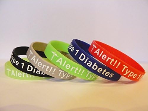Diabetic Silicone Bracelet Set of 5 Medical Alert Type 1 - Plus FREE Glow in the Dark Bracelet
