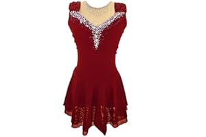 LIUHUO Ice Figure Skating Dress Girls' Long Sleeves Competition Elegant Handmade Crystal Womens