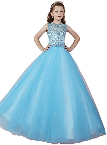 JinJia Little Girls Party Bateau Neck Tulle Ball Gowns Kids Prom Dresses 12 US Light Blue