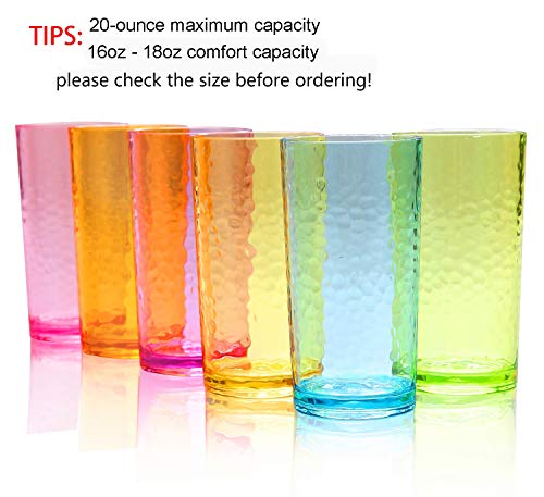20-ounce Acrylic Glasses Plastic Tumbler, set of 6 Multicolor - Hammered Style, Dishwasher Safe, BPA Free - Thumbnail 4
