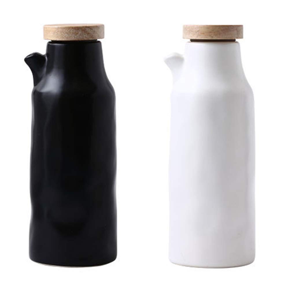 OnePine 2Pcs Ceramic Oil Dispenser Bottle, 400ml Oil Bottle Cruets No Drip, Oil Container for Olive, Condiment Container with Lid