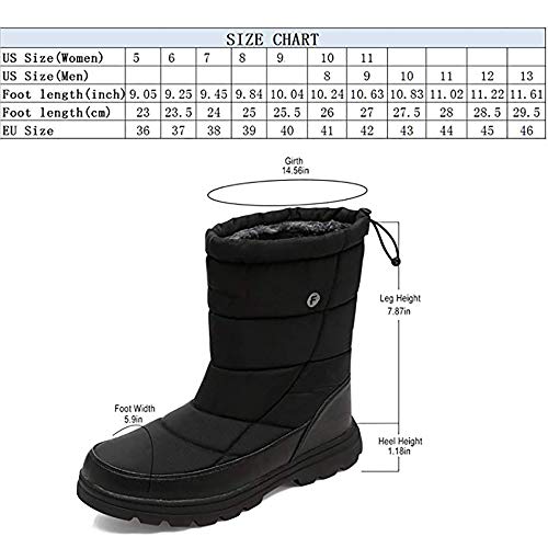 SILENTCARE Mens Winter Mid-Calf Snow Boot Fur Warm Waterproof Slip On Outdoor Athletic (Men 11 M US, Black) - Thumbnail 6