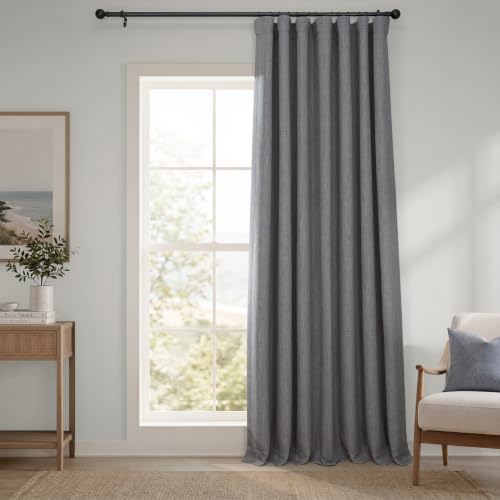 HPD Half Price Drapes BOCH-LN185-P Faux Darkening Curtains-96 Inches Long Extra Wide Luxury Linen Curtains for Bedroom & Living Room (1 Panel), 100W x 96L, Blazer Grey