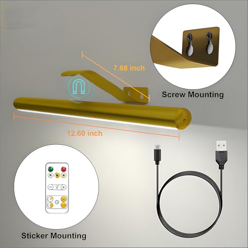 ALISMAEEL Wireless LED Picture Light Rechargeable 4400mAh Battery Wall Sconce,3 Color Adjustable Painting Light with Timer and Remote Control for Wall Pictures,Gallery Artwork,Paintings,Portraits