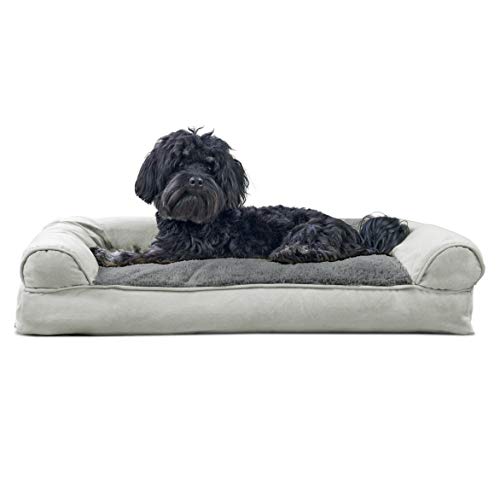 Furhaven Pet Dog Bed | Ultra Plush Faux Fur & Suede Pillow Cushion Traditional Sofa-Style Living Room Couch Pet Bed w/ Removable Cover for Dogs & Cats, Gray, Medium