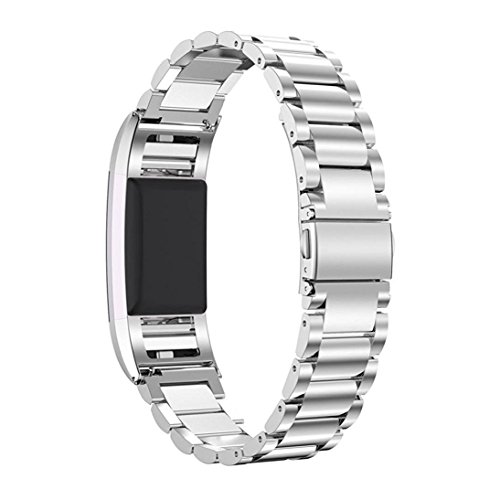 Fitbit Charge 2 Bands, Kuxiu Adjustable Stainless Steel Metal Wristband Strap with Adjustment Tool for Fitbit Charge 2 Tracker (Silver)