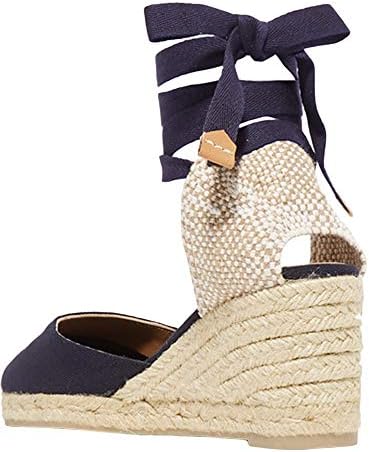 Ermonn Womens Lace up Espadrille Wedge Sandals Closed Toe Canvas Summer Platform Dress Shoes