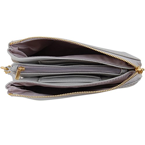 Humble Chic Vegan Leather Small Crossbody Bag or Wristlet Clutch Purse, Includes Adjustable Shoulder and Wrist Straps, Dove Grey, Light Gray - Thumbnail 6
