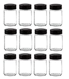 Nakpunar 12 pcs Glass Spice Jars with Shaker Sifter and Black Lids