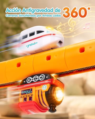 hahaland Electric Train Toy Kids 64 Pieces, DIY 3D Building Kit with Anti-Gravity Track, 2 USB-C Rechargeable Vehicles, Creative Stem Toy, Gift Boy Girl 3 4 5 6 Years Old
