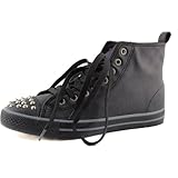 Women's Lace Up Studded Spike Studded Rubber Sole Fold-Able Lace Up Sneaker Color Fashion Shoes