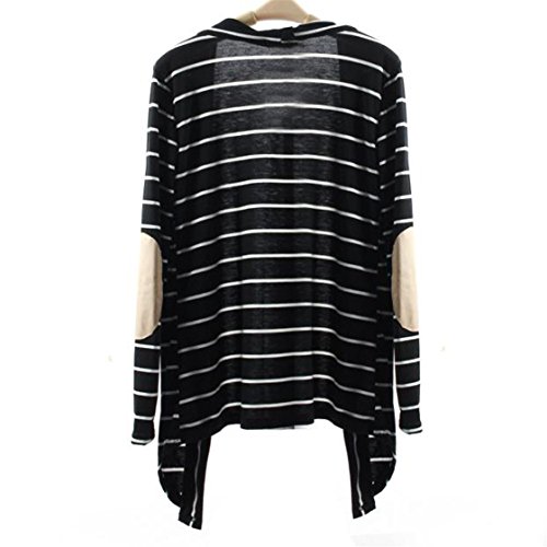 Mose Women Cardigans Oversized Coat, Womens Mini Coat Striped Patchwork Black and White Striped Long Ladies Jacket Casual Cotton Blend Fashion Long Sleev Outwear New (Black, L) - Thumbnail 4