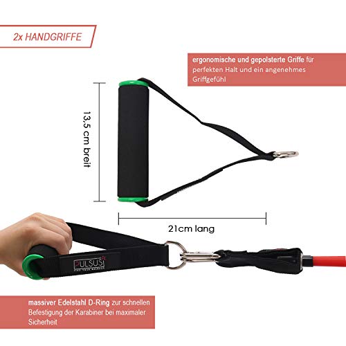 PULSUS-fit-Fitnessband-Resistance-Bands-Set-mit-Uebungsvideo-App-Pro-Expander-Baenderset-5-Widerstandsbaender-Griffe-Fussschlaufen-Tueranker-Tragetasche-Sportbaender