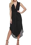 Zeagoo Women's Summer Chiffon V Neck Open Split Long Beach Tops Dress