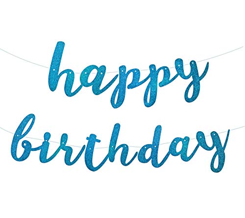 Blue Glittery Happy Birthday Banner Bunting for Boy Birthday Party Baby Shower Anniversary Celebrations Decorations - Thumbnail 4
