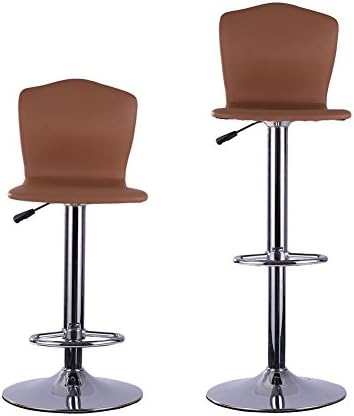 QVB Modern design bar stool Air lift adjustable bar stool Synthetic leather Swivel Dinning Chair Set of 2 (light brown)