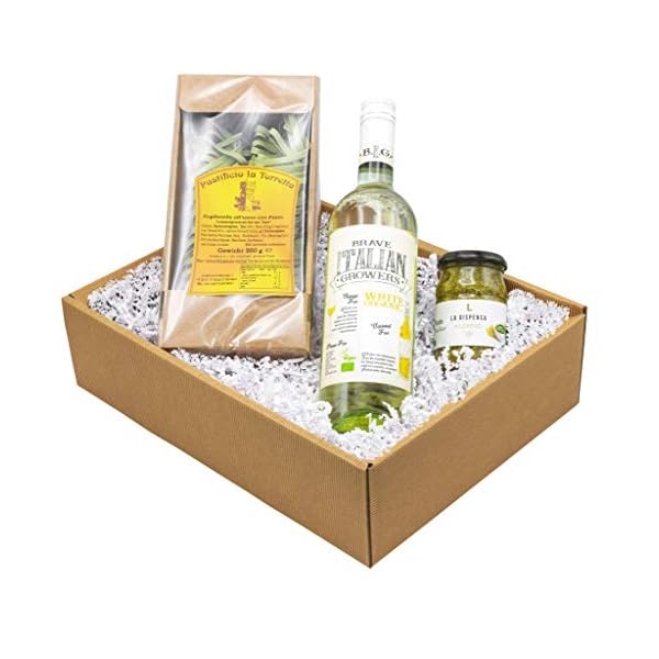 Weinpräsent Präsentkorb „Pesto e Vino“ mit italienischen Spezialitäten: Italienischer Feinkost und Weißwein (1 x 0,75 l…