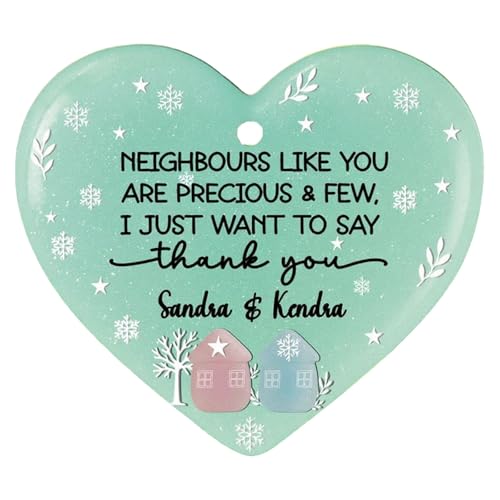2D Acrylic Green Heart Ornament, "Neighbours like you are precious" 2025 Christmas Pendant for Neighbor Appreciation Xmas Tree Hanging Decorations Friendship Souvenir Decor (Heart-02)