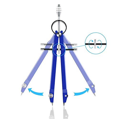 Allinone Compass for Geometry, Professional Metal Precision Bow Compass for Math, Drawing, Drafting, School, Woodworking Metal and Durable for Solid and Plane Precision Tool