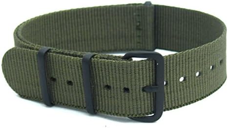 Olive with Black Buckle Military Watch Strap Band Nylon Webbing Buckle - Free Pins 18mm