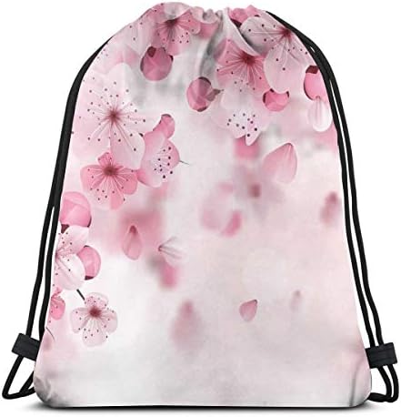 Drawstring Tote Bag Gym Bags Storage Backpack, Japanese Sakura Flowers Blossoms Eastern Spring Nature Theme Illustration,Very Strong Premium Quality Gym Bag for Adults & Children