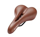 UNISTRENGH Vintage Bike Saddle Brown Leather Hollowed Retro Bicycle Suspension Cruiser Seat Classical Breathable Comfort Cycling Foam Padded Cushion