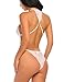 Avidlove Womens Open Back Halter Plunging Teddy,Comfortable Scalloped Trim Lace Lingerie White M
