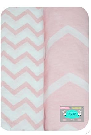 Baby Crib Sheets, Toddler Bedding Sheets by LANCON Kids - 2 Pack of Ultra Soft, Premium 100% Jersey Knit Cotton Fitted Sheets (Pink & White Chevron)