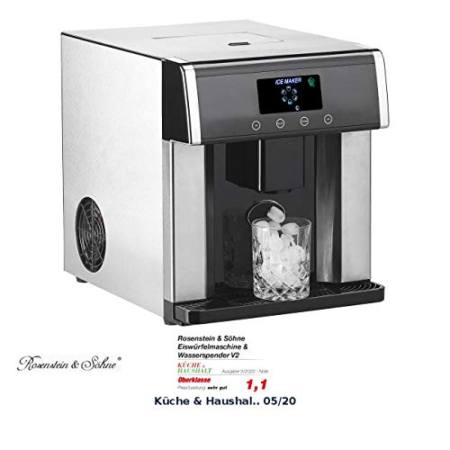 Rosenstein & Söhne Eiswürfel Maschinen: Eiswürfelmaschine & Wasserspender V2 mit XL-Display, Edelstahl-Gehäuse… – Bild 3