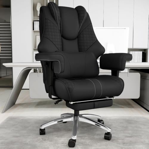 400 lbs Big and Tall Ergonomic Office Chair with Footrest,Computer Gaming Chair with Folding Armrest and Lumbar Support Adjustable Height,Wide Desk Chair with Wheels for Home Office (Black)