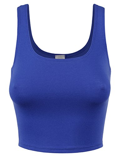 BEKDO Womens Basic Soft Deep Scoop Neckline Active Crop Tank Top-S-Royal