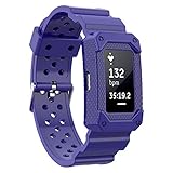 Moretek Charge2 band Tough Hard Shock-Resistant Hybrid Cover Dual Layer Armor Defender Case wrist strap for Fitbit Charge 2 Replacement bands (Blue)
