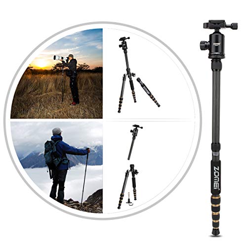 Zomei Z669C Carbon Fiber Tripod 60 inches/ 151 Centimeter Lightweight Stable Travel Monopod Tripod with 360-degree Ball Head and Five Section Leg Tube for Sony Nikon Camera
