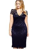Ibagstyle® Women's Scalloped V-neck Lace Plus Size Midi Dress Purple