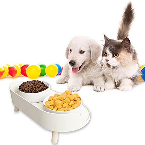Elevated Cat Food Bowls with NoSpill Design, Raised Ceramic Cat Dog
