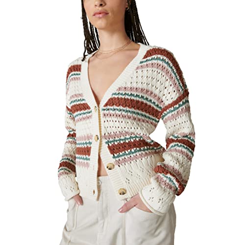 Lucky Brand Womens Button Front Knit Cardigan Sweater, Sequoia Brown Multi, X-L…