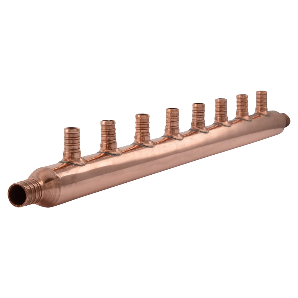 SharkBite 22790 8-Port Open Copper PEX Manifolds, 1-Inch Trunk, 3/4-Inch, 1/2-Inch Ports