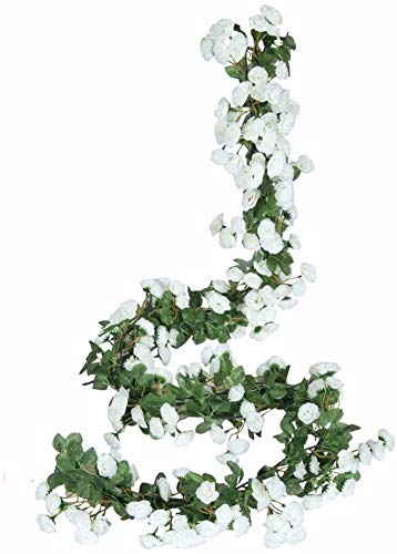 Ruiuzioong Flower Garland Fake Rose Vine 4pcs Artificial Flowers Hanging Rose Ivy Hanging Baskets Wedding Arch Garden Background Decor (White,4)