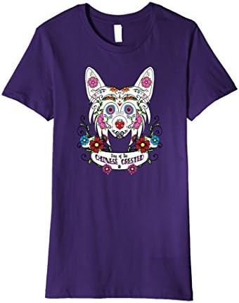Womens Chinese Crested T Shirt - Sugar Skull   Small Purple