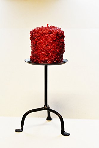 Medium Wrought Iron Pillar Candle Stand, 7" Tall 4" Candle Plate - Hand Made By Amish