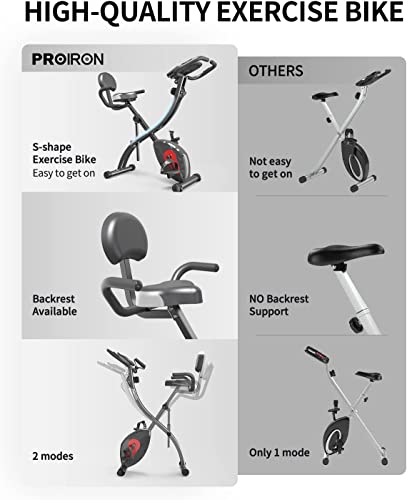 PROIRON Foldable Exercise Bike Fitness Bike 3 in 1, 8 Levels of Magnetic Resistance & Comfortable Adjustable Seat, Indoor Exercise Bike Tablet Holder & Digital Monitor