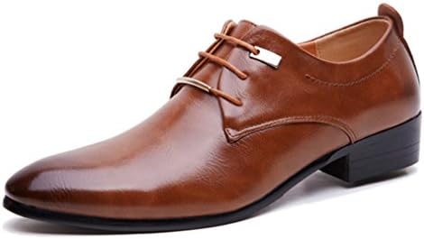 Huanyoo Men's Casual Pointed-toe Business Oxfords Lace Up Dress Shoes Brown US 10.5