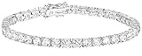Platinum Plated Sterling Silver Round Cut 4mm Cubic Zirconia Tennis Bracelet, 8