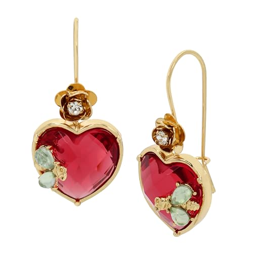 Betsey Johnson Womens Stone Heart Dangle Earrings