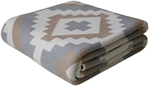 Soft Cotton Knit Throw Blanket - Heather Grey &amp; Linen Beige | Turkish Delight 50"x60"