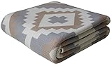 Soft Cotton Knit Throw Blanket - Heather Grey and Linen Beige | Turkish Delight 50