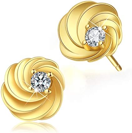 Esberry 18K Gold Plating 925 Sterling Silver CZ Hollow Love Heart/Swirl Stud Earrings Cubic Zirconia Earrings Jewelry for Women and Girls