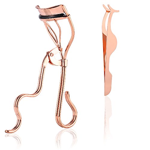 Eyelash Curler Gold With Refill Pad & False Eyelashes Extension Applicator Remover Clip Tweezers Nipper (rose gold) By soi-meme